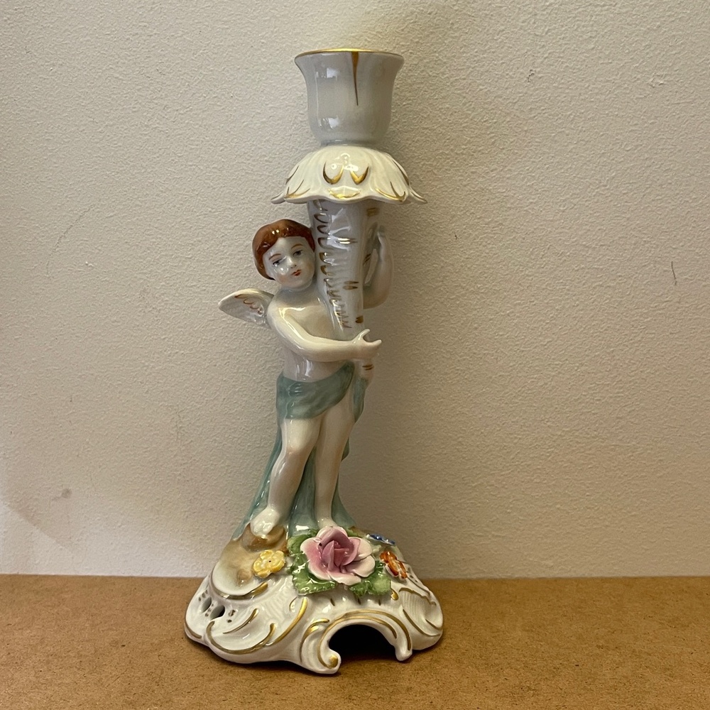 vintage germany porcelain candlestick candleholder handprinted